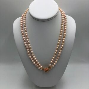 Vintage Vendone Women's Flower Clasp Pink Faux Pearl Double Strand Necklace